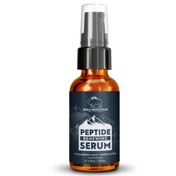 Wild Mountain Peptide Face Serum for Men - Mens Face Care with Hydrating Hyaluronic Acid & Collagen Boosting Amino Acids - Antiaging for Men & Skin Brightening Serum for Men - 1 oz