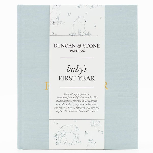 Baby First Year Book (Sky Blue, 112 Pages) by Duncan & Stone - Memory & Milestone Baby's First Year Photo Album from Pregnancy to First Year – Newborn Baby Journal - Gifts for New Moms