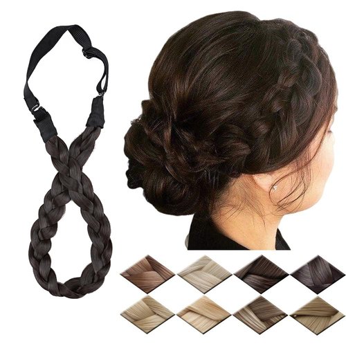 Braided Hair band Plaited Headband Elastic Stretch Wide Plaited Braids Braided Headband Synthetic Hairpiece Chunky Braided Headband Trendy Girls Women (Small-three strands braided, dark brown)
