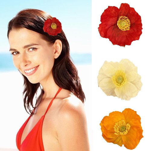 MEEKEST 3 Pieces Hawaiian Flower Hair Clips for Women Girls Hibiscus Hair Clip 3" Artificial Tropical Flower Clips for Hair Vacation Party Beach Luau Accessories(Red/White/Orange)