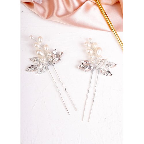 Kercisbeauty 2pcs Pearl and Leaf Silver Hair Piece for Women and Girls Wedding Bridal Hair Pins Hair Jewelry