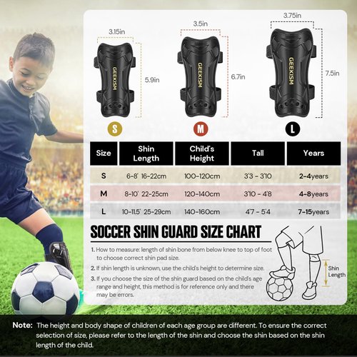 Geekism Soccer Shin Guards for Youth Kids Toddler, Protective Soccer Shin Pads & Socks Equipment - Football Gear for 3 5 4-6 7-9 10-12 Years Old Children Teens Boys Girls (Black, Small)
