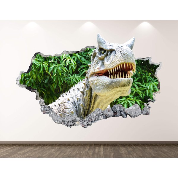 Dinosaur Wall Decal Art Decor 3D Smashed Jungle Sticker Poster Kids Room Mural Custom Gift BL357 (22"W x 14"H)