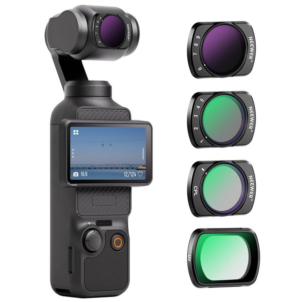 NEEWER Magnetic Variable ND Filter Set Compatible with DJI OSMO Pocket 3, 4 Pack UV CPL ND2-32(1-5 Stop) ND64-512(6-9 Stop) Neutral Density Filter, Multicoated HD Optical Glass/Aluminum Frame