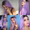 Yinuozhogntian Long Blonde/Black/Pink Ombre Wigs for women Synthetic lace front wigs (Brown Ombre Purple)