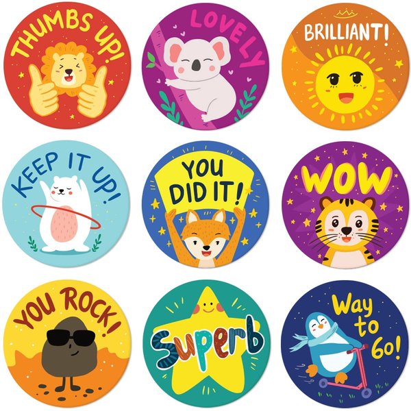 Reward Stickers for Kids by Sweetzer & Orange - 1008 Stickers, 8 Assorted Designs, 1 Inch School Stickers - Teacher Supplies for Classroom, Potty Training Stickers and Motivational Stickers