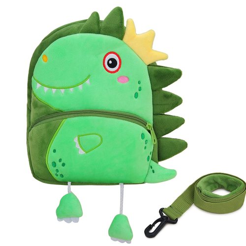 VX VONXURY Toddler Backpack,Cute Plush Small Preschool Backpack with Leash Gift for Little Boys Girls Kids with Chest Strap Green Dinosaur