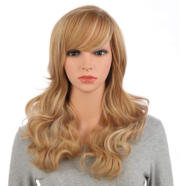Onedor Full Head Beautiful Long Curly Wave Stunning Wig Charming Curly Costume Wigs with Fringe (Blonde Mixed-16/24H88)