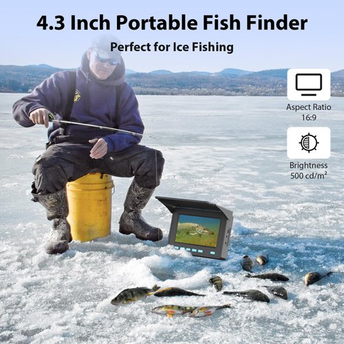 Eyoyo Underwater Fishing Camera, 4.3 Inch Fishing Camera DVR, Portable Fish Finder, 8-Hour Battery, Infrared Lights, Temperature & Depth Detection, 20M Cable for Lake Fishing