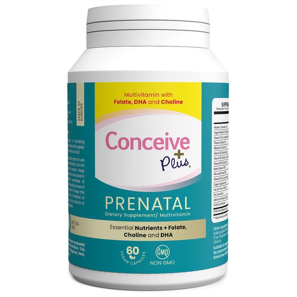 CONCEIVE PLUS Prenatal Vitamins for Women - DHA, Choline + Folate, Healthy Pregnancy, Non-GMO, Pregnancy Multivitamin - 30 Days Supply, 60 Capsules