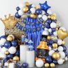 MSMANCY Navy Blue Birthday Decorations for Women Men 53pcs with HAPPY BIRTHDAY Banner Curtains Bottle Crown Heart Star LED light and Balloons for Birthday Party Supplies (Navy-blue)