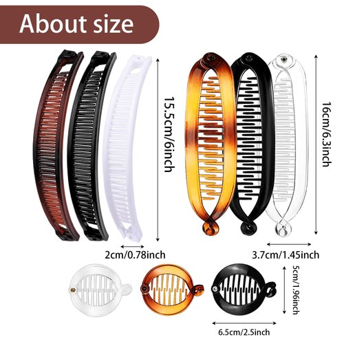 15 Pieces Banana Hair Clips Classic Clincher Combs Fishtail Hair Comb Ponytail Hair Holder for Women Girls, 3 Styles