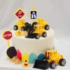 Newmemo Construction Cake Topper Vehicles Cake Decoration Set Truck Excavator Tower Crane Cupcake Topper Traffic and Road Sign Decor Happy Birthday Party Supplies Favors for Kids Boys-16pcs