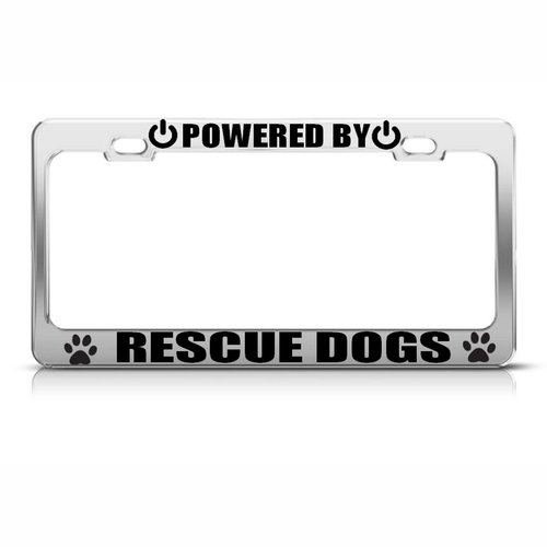Speedy Pros Metal License Plate Frame Powered by Rescue Dogs Car Accessories Chrome 2 Holes