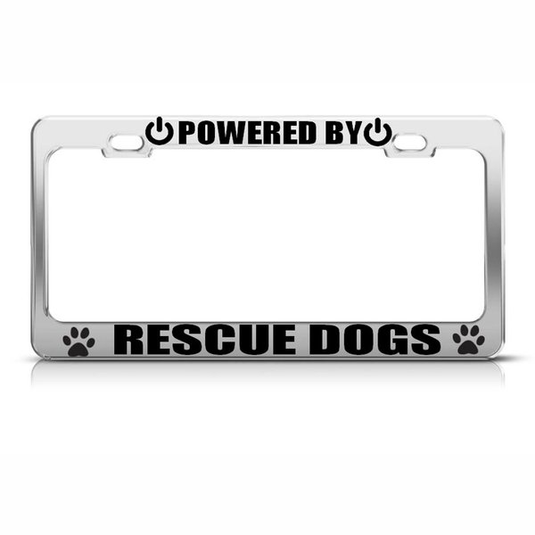 Speedy Pros Metal License Plate Frame Powered by Rescue Dogs Car Accessories Chrome 2 Holes