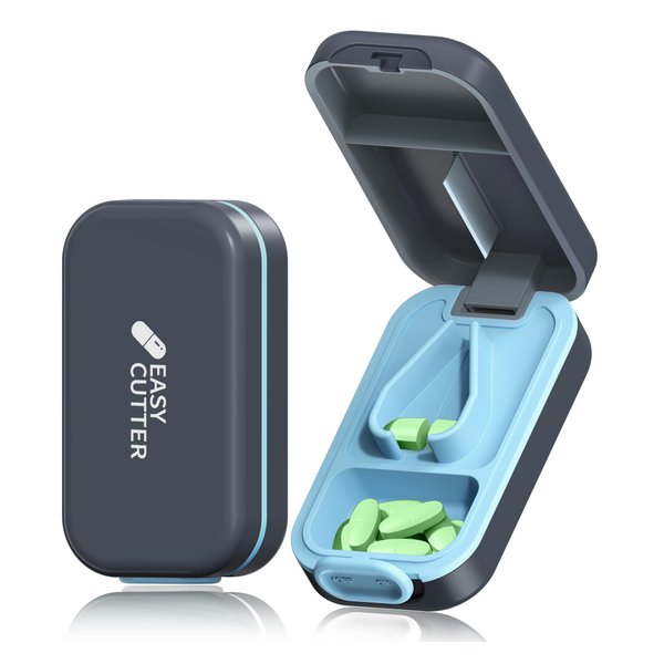 ViLoSa Pill Cutter | Pill Splitter for Small or Large Pills | Design in The USA| Cuts Vitamins | Pill Splitter with Buckle Design Easy to Open | Detachable pad Easy to Clean(‌Azure‌)