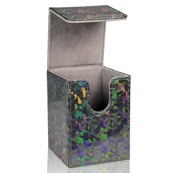 Dmoicols Sparkly Card Deck Box Holds 100+ Single Sleeved Cards,Leather Card Storage Case,MTG Commander Deck Box with 2 Dividers fit TCG CCG Magic Cards Vertical(Sparkly Black Piece)