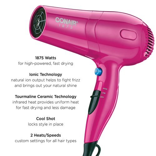 Conair 1875 Watt Turbo Hair Dryer, Pink