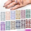 168 Pieces 12 Sheets Full Wrap Nail Polish Stickers Self Adhesive Glitter Gradient Marble Color Nail Decal Strips with Glass Nail File for Women Girls DIY Nail Craft (Classic Style)