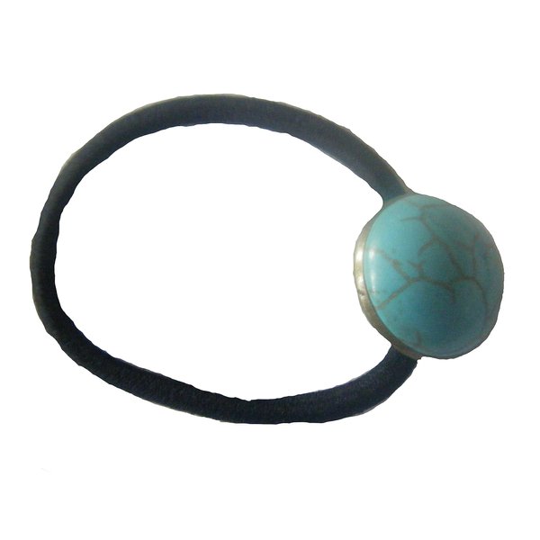Hair Tie, Genuine Gemstone 20mm Turquoise Magnesite Cabochon Hair Tie with Elastic +Gift Bag
