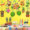 FRIDAY NIGHT Luau Birthday Party Hanging Swirl Decorations Tropical Flower Palm Flamingo Sign Foil Ceiling Decor for Floral Tropical Party Summer Beach Pool Party Tiki Party Supplies 36pcs