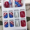 Independence Day Press on Nails Short Square Fake Nails Silver Glitter Acrylic Glue on Nails Full Cover American Flag Stick on Nails 4th of July Nails Press on Artificial False Nails for Women Girls