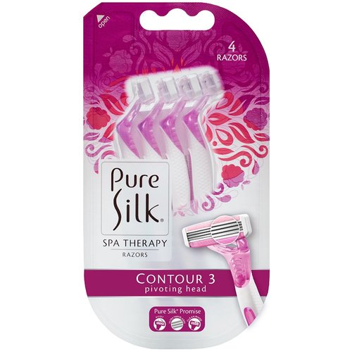 Pure Silk Contour 3 Premium Disposable Razor, 4 Count