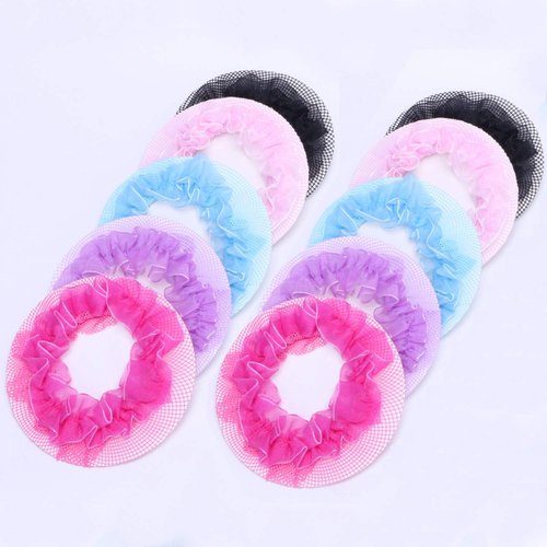 10Pcs Colored Hair Nets Reusable Flower Edge Elastic Band Bun Cover for Ballet Dancer Skating Gymnastics Performance Dancers Hair Accessories