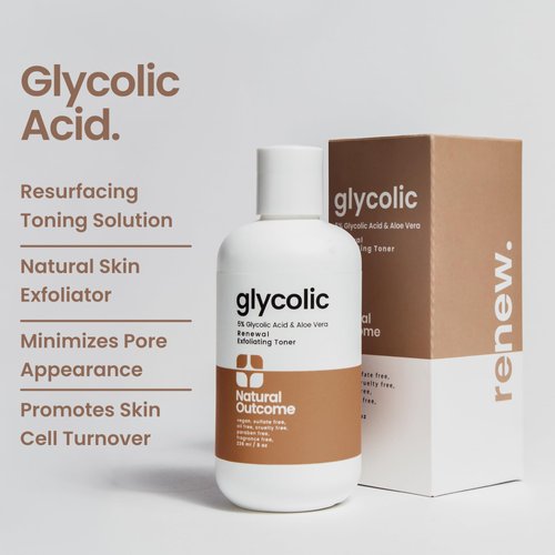 Natural Outcome Glycolic Acid Toner 5% for Face | Gentle Exfoliating Toner - with Aloe Vera & Quinoa Extract | Advance Anti-Aging Toning Solution Rejuvenates Skin & Minimizes Pore Appearance | 8 oz