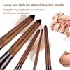 Makeup Brush Set, 15pcs Unique Walnut Makeup Brushes with Vegan Leather Bag, Professional No Shed Tan Makeup Brushes