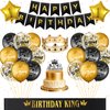 24PCS Black Gold Birthday Decorations Gifts for Men Husband Father Black Gold Happy Birthday Banner Balloons Star Foil Balloons Crown, Birthday King Cake Topper and Sash for Birthday Party Supplies