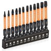 12-Pack Square Drive Bits- Premium S2 Alloy Steel Square Bit Set Magnetic Heads- Robertson Square Drill Bit Set (Long 2.55"& Hex Shank) Square Head Screwdriver Sizes #0, 1, 2, 3, and #4