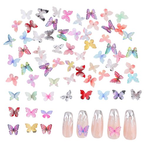 Abeillo 50Pcs Butterfly Nail Charms, 3D Butterfly Nail Art Charms, Butterfly Nail Charms for Nail Art Decoration, for Women Girls DIY Manicure (Random Style)