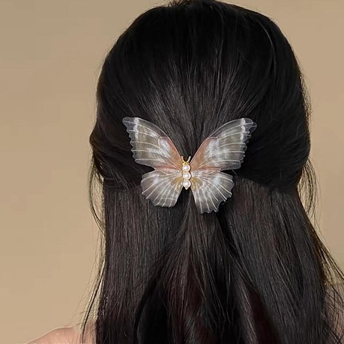 Sttiafay Lace Butterfly Barrette Hair Clip Boho Lace Butterfly Hair Pin Vintage Butterfly Pearl Barrette Headclip Huge Green Butterfly Animal Hairpin Bridal Wedding Headclip Headpin for Women Girls