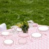 98 Pieces Pink Gingham Party Supplies for 24 Guests Pink and White Checkered Tableware Set Pink Plaid Plates Napkins Tablecloth Party Decorations for Birthday Barbecue Picnic Dinner Party Favors