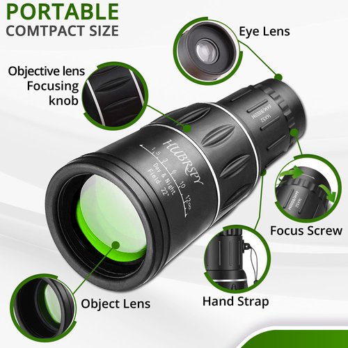 Portable High Power Monocular Telescope for Adults - 16x52 HD Light Weight Pocket Mini Compact Telescope for Smartphone Kids Bird Watching Hunting Concert Camping Starscope Cosmic Scope by HUBRSPY