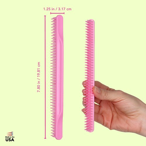 Allegro Combs #70 3 Row Detangling Comb Wide Tooth Curl Defining Brush Perfect for Women Curly Hair Stylists Curl Defining Curly Hair Comb Made In The USA 1 Piece (Light pink)