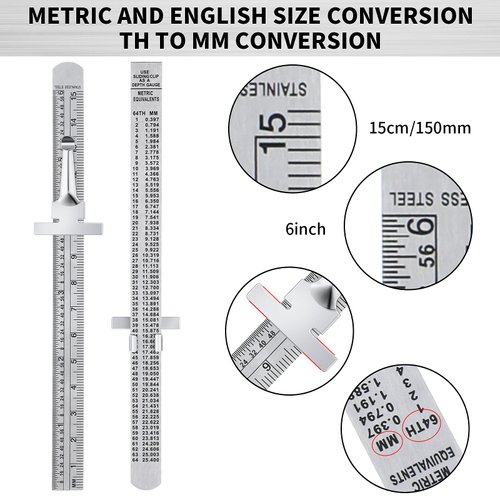 6 Inch 15 cm Pocket Ruler Flexible Precision Stainless Steel Ruler with Detachable Clips Stainless Steel Pocket Clip Scale Gauge Ruler Metric British System (3 Pieces)