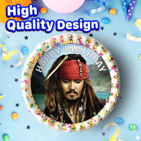 7.5 Inch Edible Cake Toppers – Pirates Of The Caribbean: Captain Jack Sparrow Themed Birthday Party Collection of Edible Cake Decorations