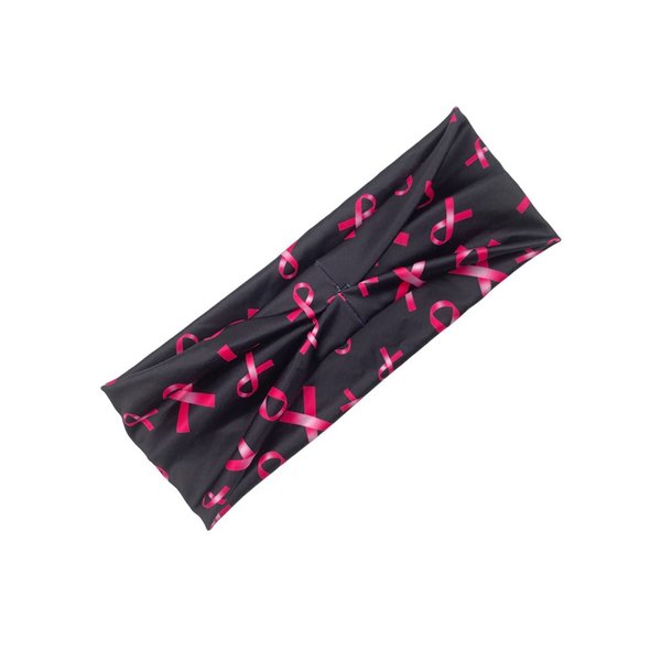 Breast Cancer Awareness Turban Headband Breast Cancer Awareness Pink Ribbon Headwear BCA10 (Black Band)