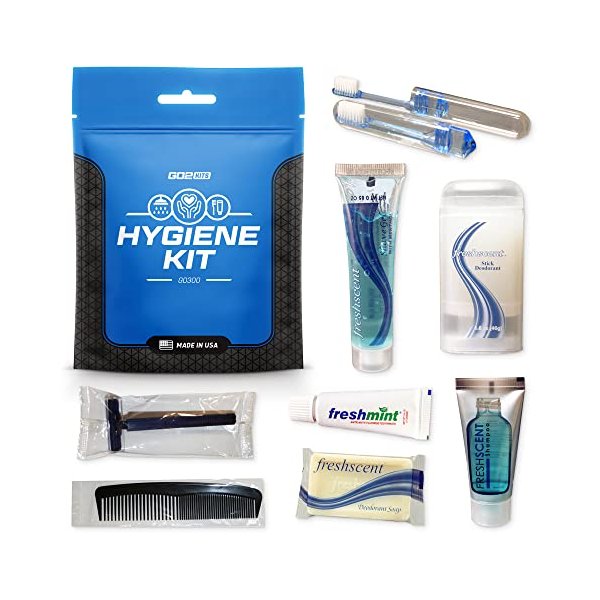 Go2Kits Hygiene Toiletry Kits for Travel, Business, Charity Made in USA (1 Pack)