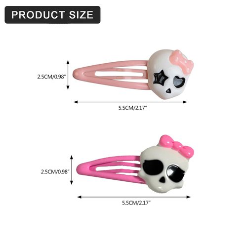 12PCS Cute Hair Clips Set - 2.2in Pink Goth Skull Skeleton Halloween Side Hair Clips Barrettes for Girls Punk Cosplay Prom Party Hair Accessories (Pink-Halloween)