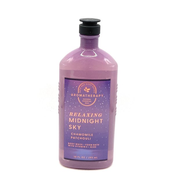 Bath and Body Works Aromatherapy Relaxing Midnight Sky Chamomile Patchouli Body Wash and Foam Vitamin E & Aloe 10 Fluid Ounce