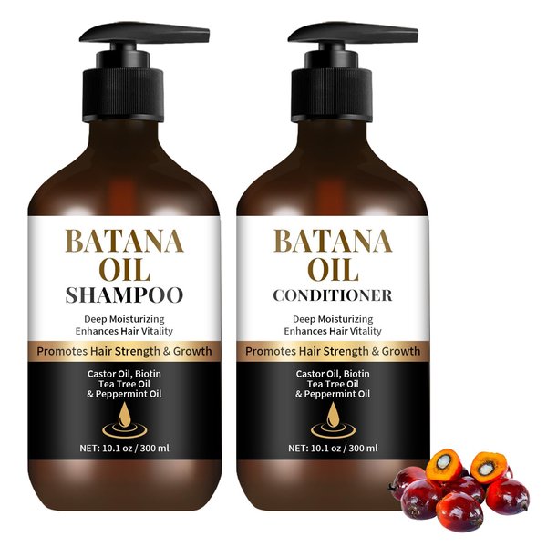 Batana Oil Shampoo and Conditioner Set for Hair Growth & Thickening - With Biotin, Keratin, Tea Tree Oil & Rosemary - Volumizing & Strengthening for Thinning Hair - Daily Hair Care for Men & Women