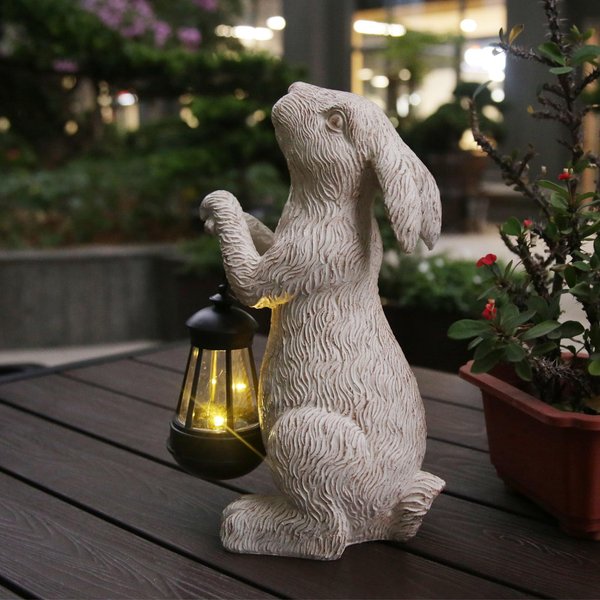 REYISO Garden Statues Rabbit with Solar Lights-Easter Decorations Outdoor Rabbit Decor for Lawn, Balcony-Yard Garden&Patio Decor, Unique Housewarming&Garden Gifts for Mom Grandma