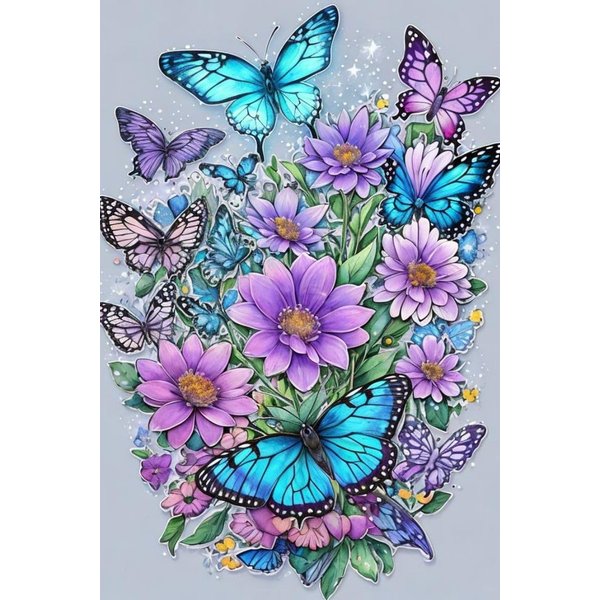 TaeYsck Butterfly DIY 5D Diamond Art Painting Kits for Adults Kids Beginner,Flowers Full Round Drill Gems Art Diamond Dots Purple Picture for Gift Home Wall Decor