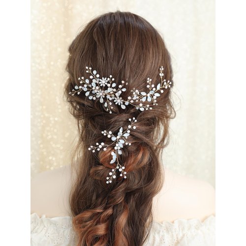 SELFCLOUD Brides Rhinestone Flowers Hair Comb Crystals Hair Pins Bridal Wedding Hair Accessories Hair Piece Jewelry Headpiece for Brides Wedding Women and Girls Proms (3PCS) (GOLD+LIGHT PINK)