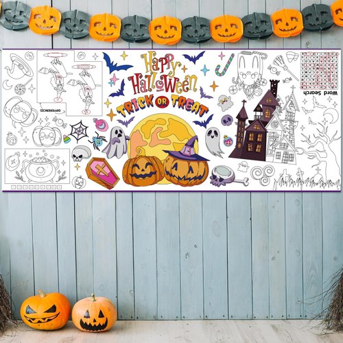 2PCS Halloween Activity Poster ,72x32"Halloween Giant Coloring Poster, Thanksgiving Drawing Paper Coloring Tablecloth Versatile Paper Coloring Banner/Table Cover for School Party Halloween Decoration