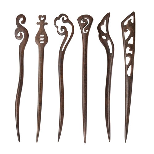 inSowni 6 Pack Handmade Ancient Chinese Japanese Sandalwood Wooden Vintage Retro Carved Hair Sticks Pins Clips Barrettes for Women Girls Hair Bun Chignon