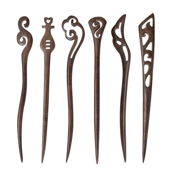 inSowni 6 Pack Handmade Ancient Chinese Japanese Sandalwood Wooden Vintage Retro Carved Hair Sticks Pins Clips Barrettes for Women Girls Hair Bun Chignon